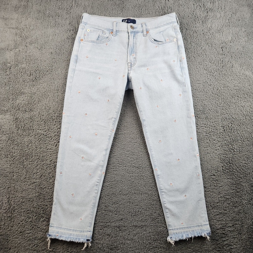 Gap Jeans Womens 2/26 Blue Mid Rise Slim Tapered Leg Stretch Frayed Hem Denim